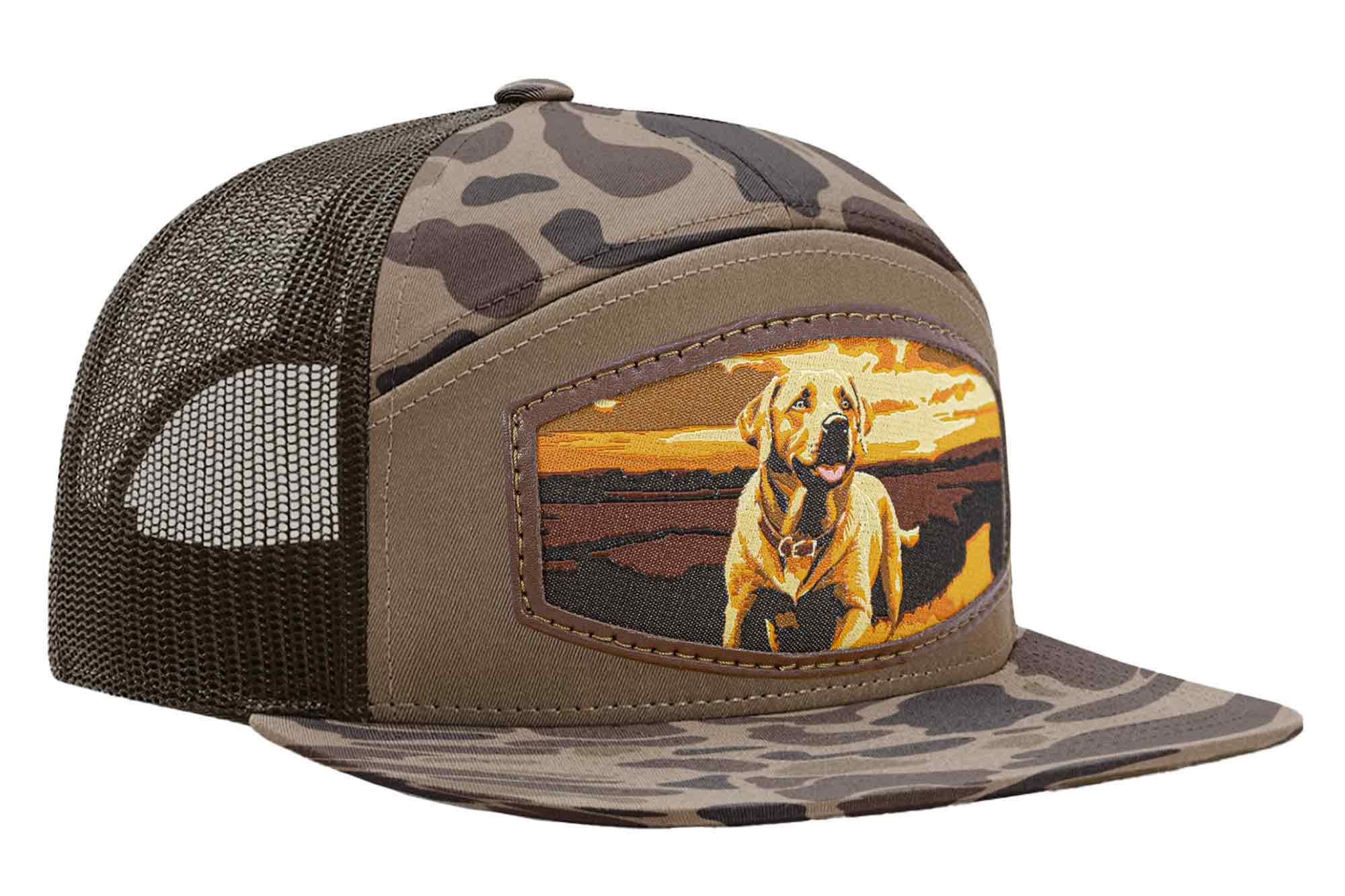Lab Woven Patch Old School Camo Hat. 7-Panel Modern Flat Bill Cap. Richardson 168 Trucker Snapback Hat. Zep-Pro Trucker Hat. Yellow Lab Cap