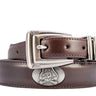 ECU Pirates Men's Dressy Leather Belt. East Carolina Gift. ECU Merch. Croc Pattern. Smooth Full Grain Finish. Metal Emblem Conchos.
