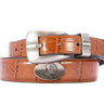 FSU Seminoles Men's Dressy Leather Belt. FSU Gift. Noles Merch. Croc Pattern. Smooth Full Grain Finish. Metal Emblem Conchos.