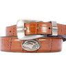 Southern Miss Eagles Men's Dressy Leather Belt. USM Gift. Southern Miss Merch. Croc Pattern. Smooth Full Grain Finish. Metal Emblem Conchos.