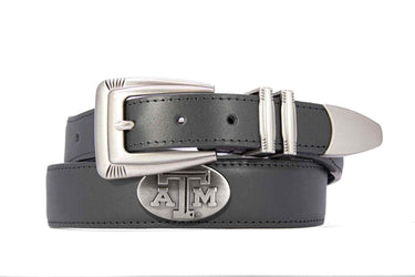 Texas A&M Aggies Men's Dressy Leather Belt. Aggies Gift. Texas Merch. Croc Pattern. Smooth Full Grain Finish. Metal Emblem Conchos.