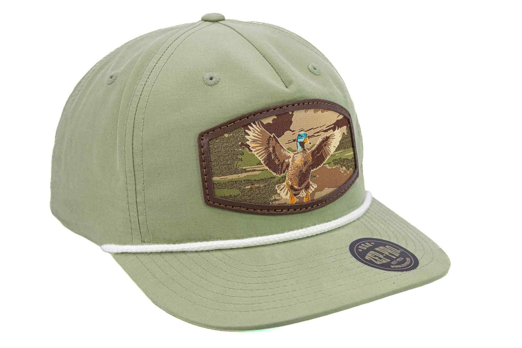 Mallard Woven Patch Rope Hat. 5-Panel Modern Flat Bill Cap. Richardson Golf Snapback Cap. Zep-Pro Trucker Hat. Flying Duck. Hunting Merch