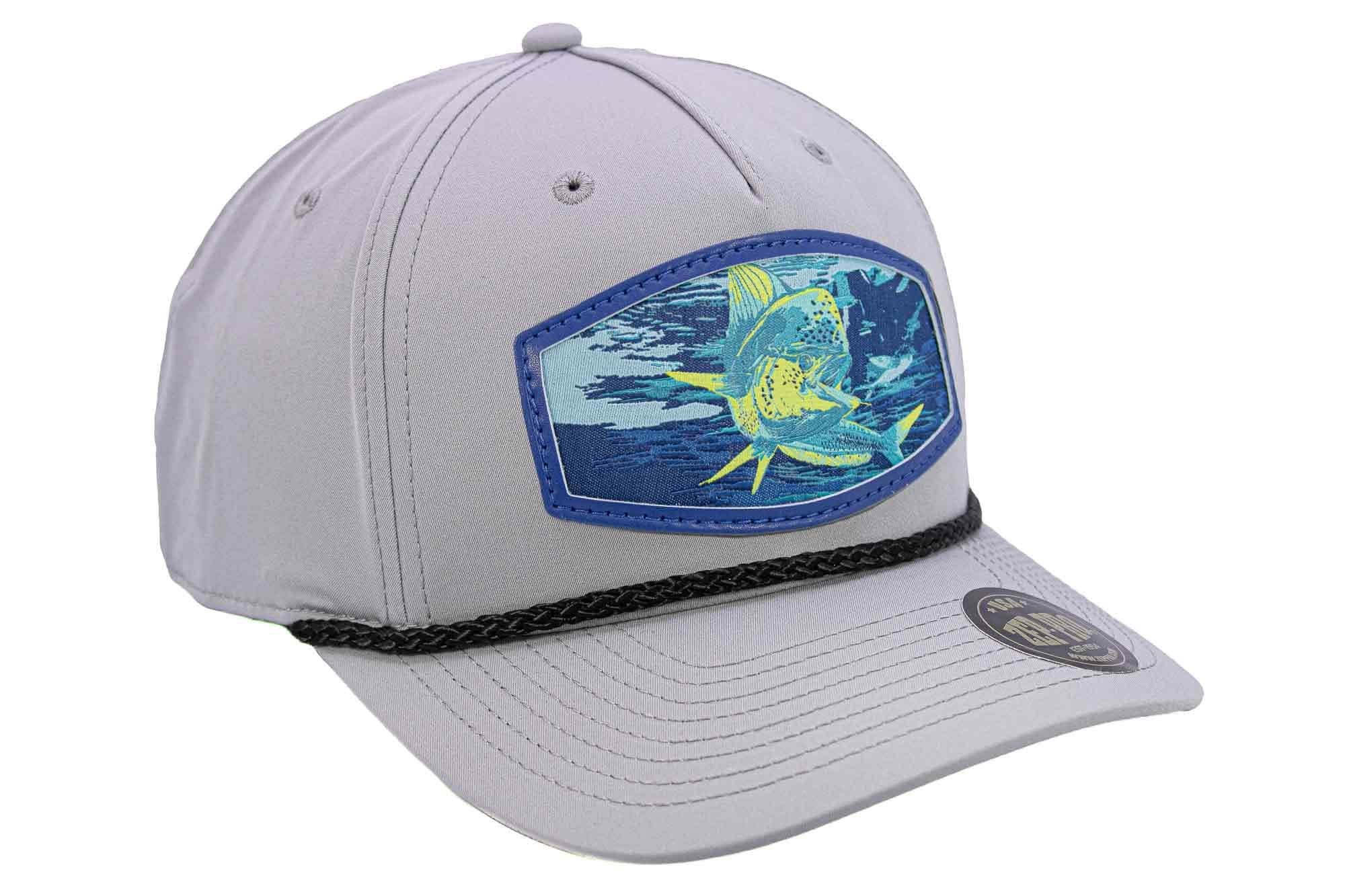 Mahi-mahi Woven Patch Rope Hat. 5-Panel Modern Flat Bill Cap. Richardson Golf Snapback Cap. Zep-Pro Trucker Hat. Dolphin Cap. Fishing Merch