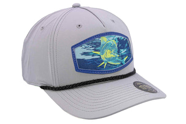 Mahi-mahi Woven Patch Rope Hat. 5-Panel Modern Flat Bill Cap. Richardson Golf Snapback Cap. Zep-Pro Trucker Hat. Dolphin Cap. Fishing Merch