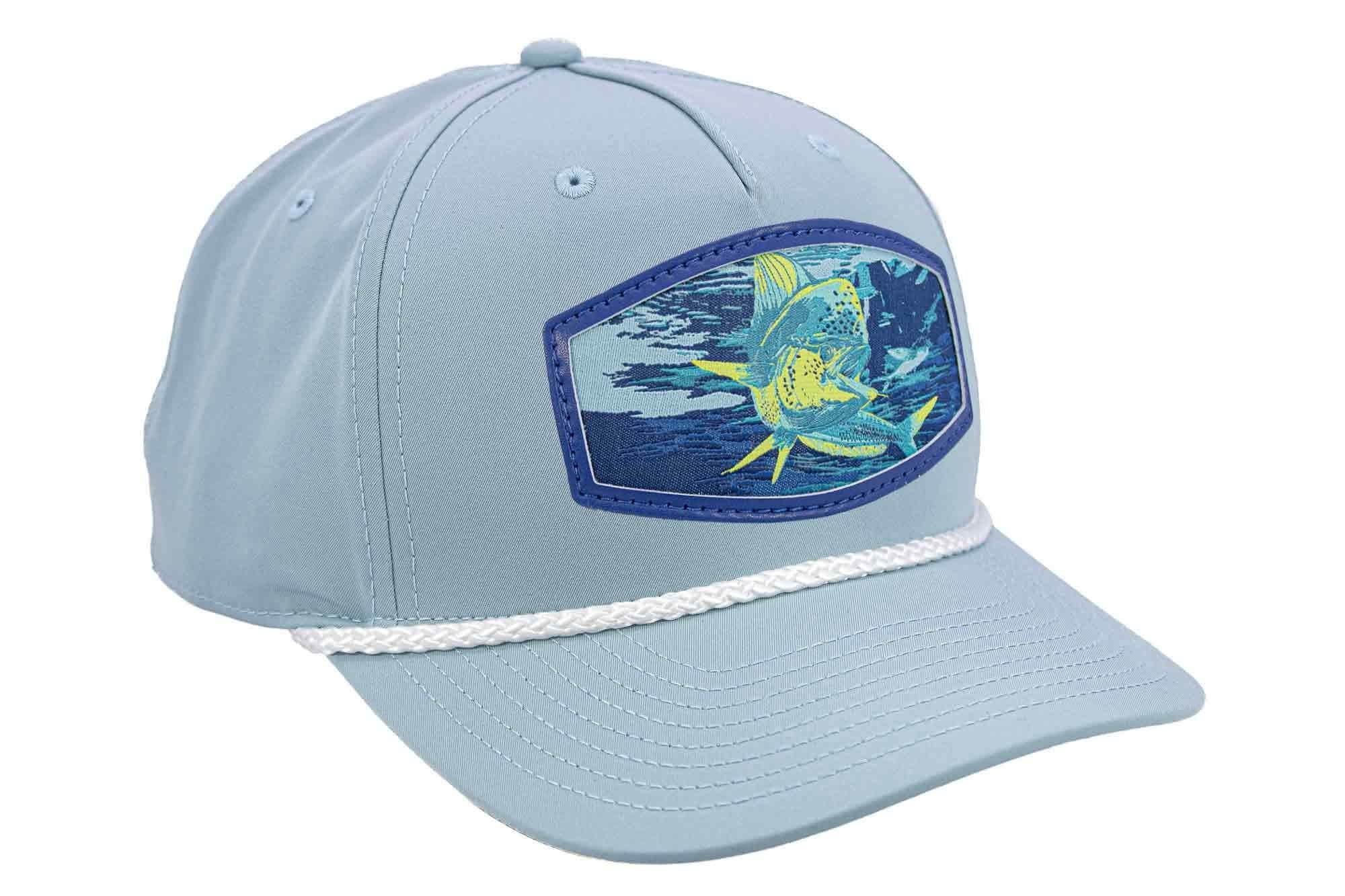 Mahi-mahi Woven Patch Rope Hat. 5-Panel Modern Flat Bill Cap. Richardson Golf Snapback Cap. Zep-Pro Trucker Hat. Dolphin Cap. Fishing Merch