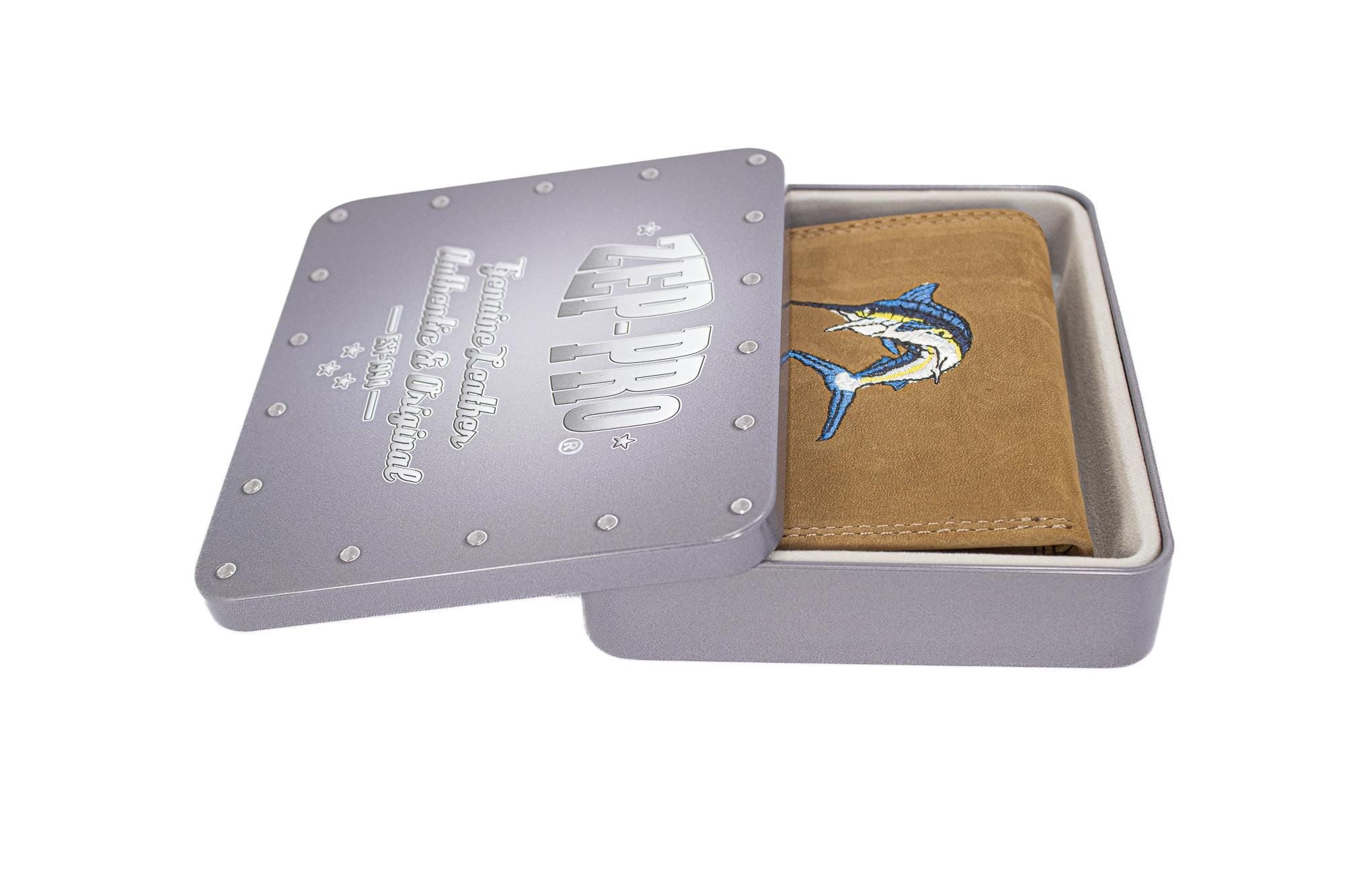 Marlin Men's Embroidered Leather Wallet. Bifold Passcase. Trifold Wallet. Embroidered Marlin Wallet. Fishing and Boating Gift.