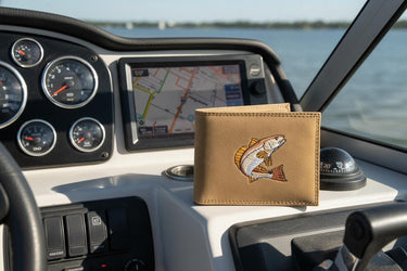 Redfish Men's Embroidered Leather Wallet. Bifold Passcase. Trifold Wallet. Embroidered Redfish Wallet. Fishing and Boating Gift.