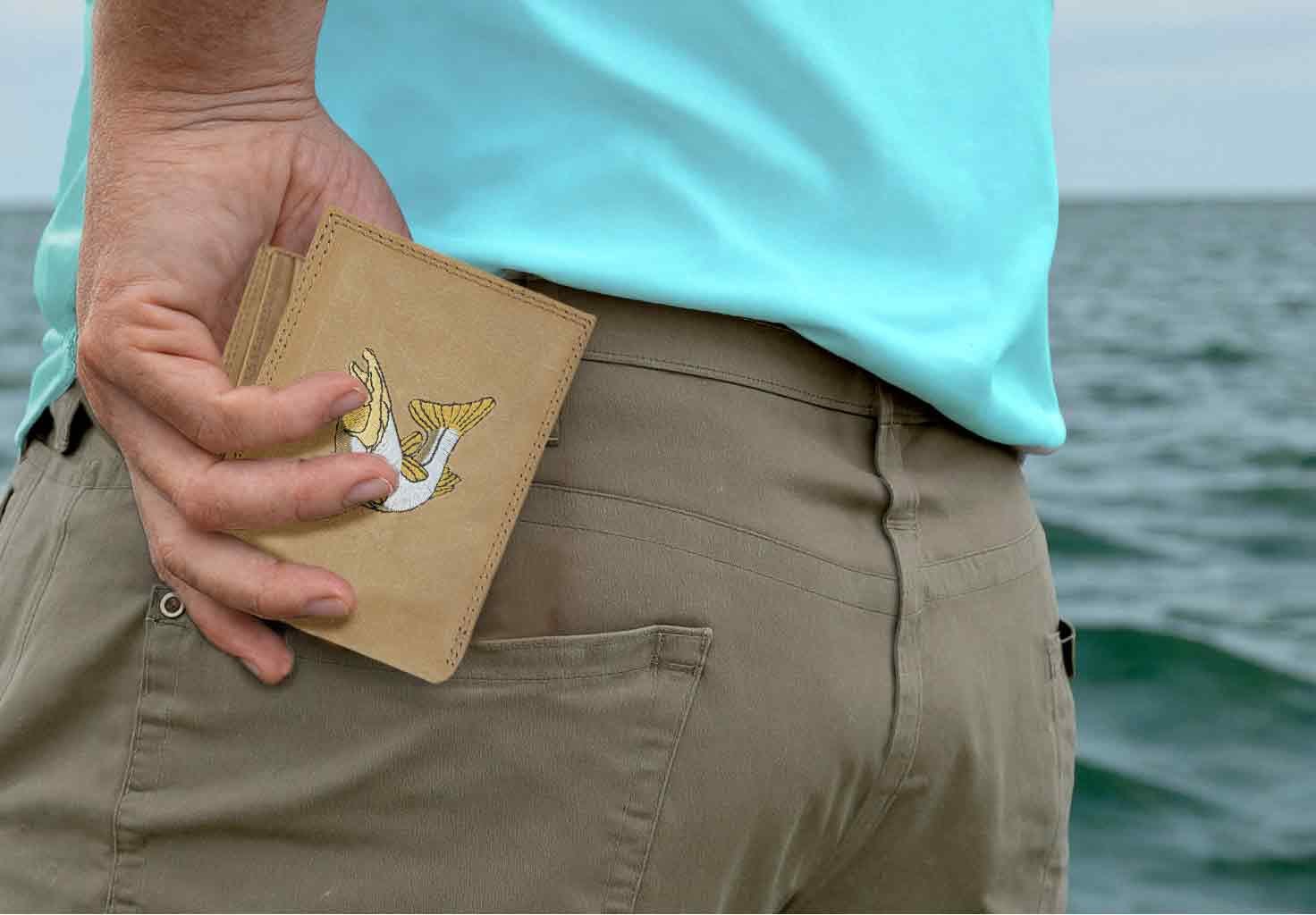 Snook Men's Embroidered Leather Wallet. Bifold Passcase. Trifold Wallet. Embroidered Snook Wallet. Fishing and Boating Gift.