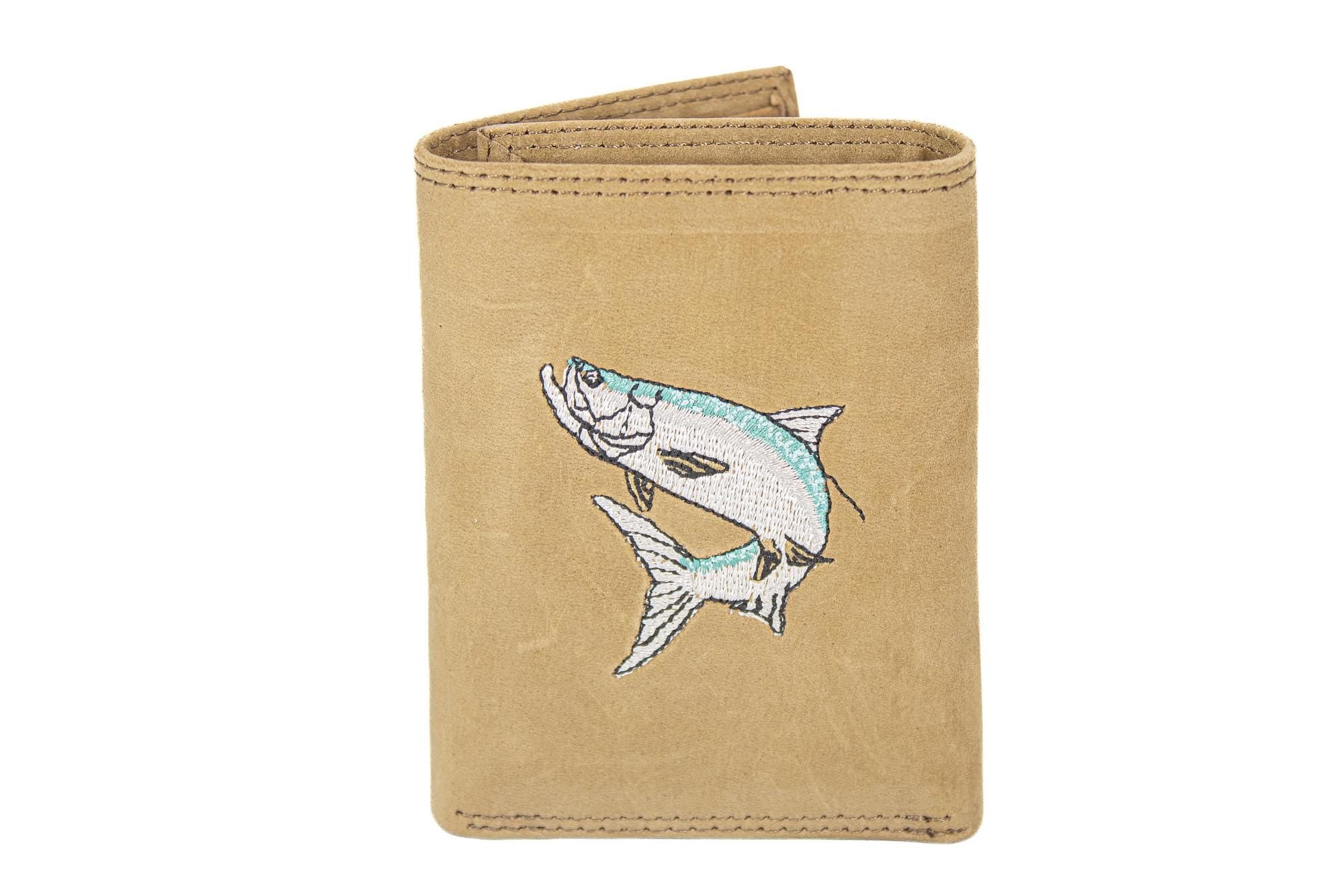 Tarpon Men's Embroidered Leather Wallet. Bifold Passcase. Trifold Wallet. Embroidered Tarpon Wallet. Fishing and Boating Gift.