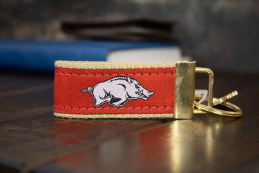 Arkansas Razorbacks Collegiate Woven Ribbon Key Chain. Arkansas Key Fob. Razorbacks Gift. Crimson Tide Key Ring. Brass Clasp and O-Ring.