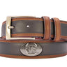 USC Gamecocks Men's Collegiate Two Tone Leather Belt. Black With Brown Trim Full Grain Finish. Metal Emblem Conchos. South Carolina Gifts