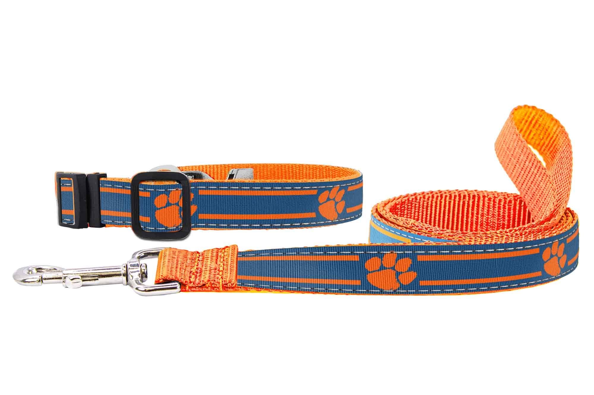 Clemson Tigers Collegiate Woven Ribbon Dog Collar. Pet Lead. Adjustable Nylon Webbing. Snap Buckle and D-ring. Swivel Bolt Snap.