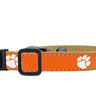 Clemson Tigers Collegiate Woven Ribbon Dog Collar. Pet Lead. Adjustable Nylon Webbing. Snap Buckle and D-ring. Swivel Bolt Snap.