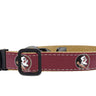 FSU Seminoles Collegiate Woven Ribbon Dog Collar. Pet Lead. Adjustable Nylon Webbing. Snap Buckle and D-ring. Swivel Bolt Snap.