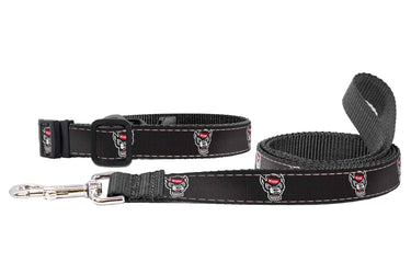 NC State Woldpack Collegiate Woven Ribbon Dog Collar. Pet Lead. Adjustable Nylon Webbing. Snap Buckle and D-ring. Swivel Bolt Snap.
