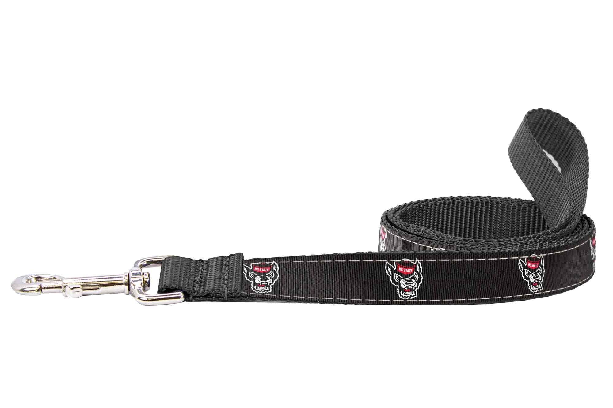 NC State Woldpack Collegiate Woven Ribbon Dog Collar. Pet Lead. Adjustable Nylon Webbing. Snap Buckle and D-ring. Swivel Bolt Snap.