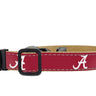 Alabama Crimson Tide Collegiate Woven Ribbon Dog Collar. Pet Lead. Adjustable Nylon Webbing. Snap Buckle and D-ring. Swivel Bolt Snap.