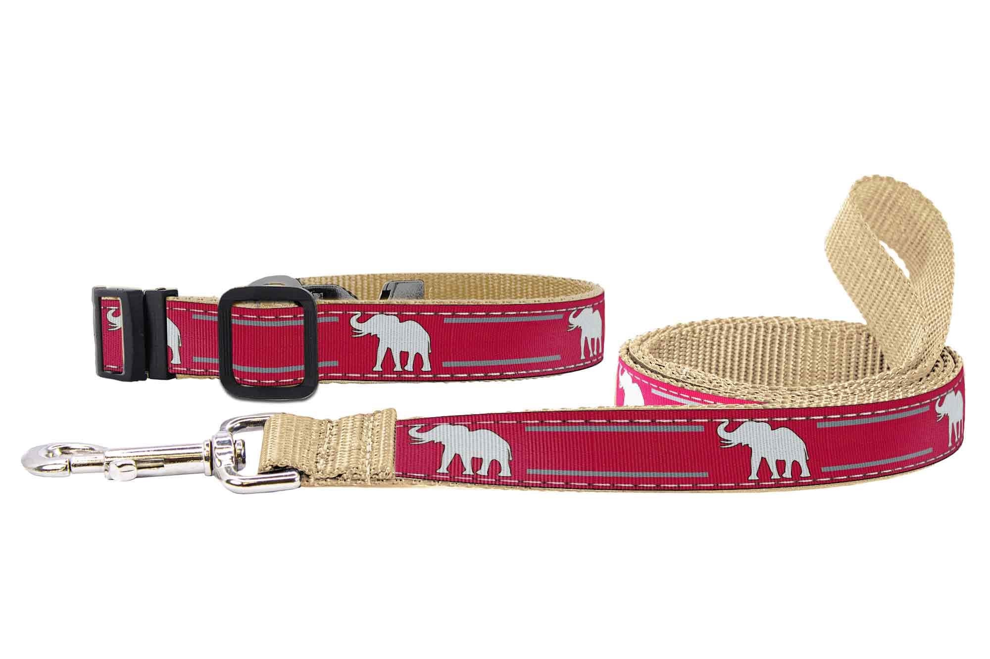 Alabama Crimson Tide Collegiate Woven Ribbon Dog Collar. Pet Lead. Adjustable Nylon Webbing. Snap Buckle and D-ring. Swivel Bolt Snap.