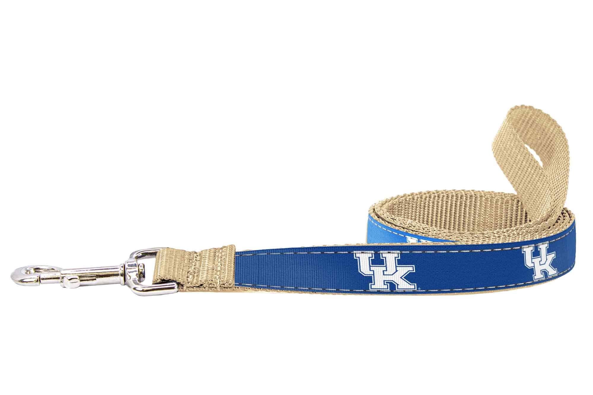 Kentucky Wildcats Tide Collegiate Woven Ribbon Dog Collar. Pet Lead. Adjustable Nylon Webbing. Snap Buckle and D-ring. Swivel Bolt Snap.