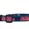 Ole Miss Rebels Collegiate Woven Ribbon Dog Collar. Pet Lead. Adjustable Nylon Webbing. Snap Buckle and D-ring. Swivel Bolt Snap.