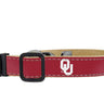 Oklahoma Sooners Collegiate Woven Ribbon Dog Collar. Pet Lead. Adjustable Nylon Webbing. Snap Buckle and D-ring. Swivel Bolt Snap.