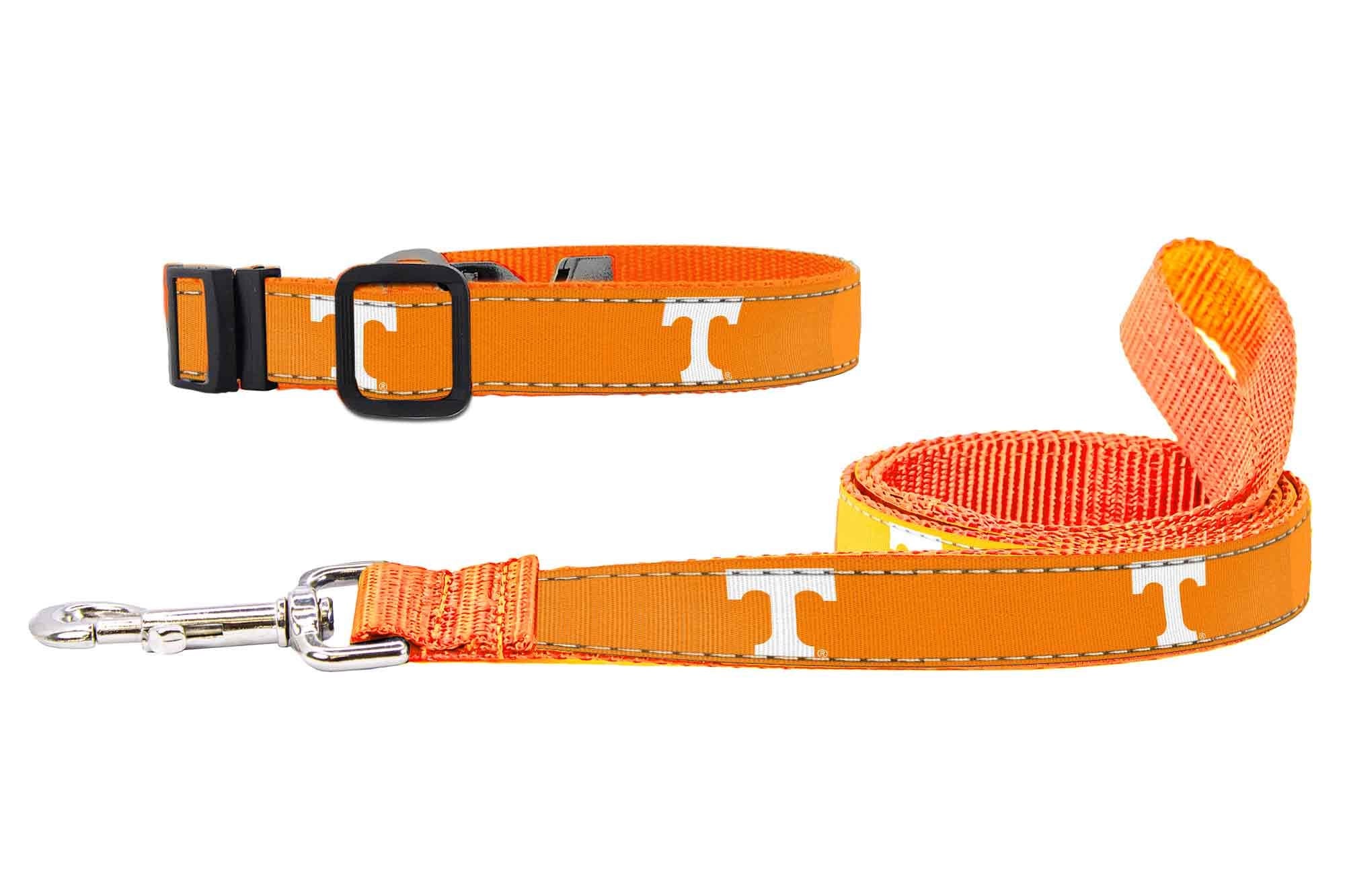 Tennessee Vols Collegiate Woven Ribbon Dog Collar. Pet Lead. Adjustable Nylon Webbing. Snap Buckle and D-ring. Swivel Bolt Snap.
