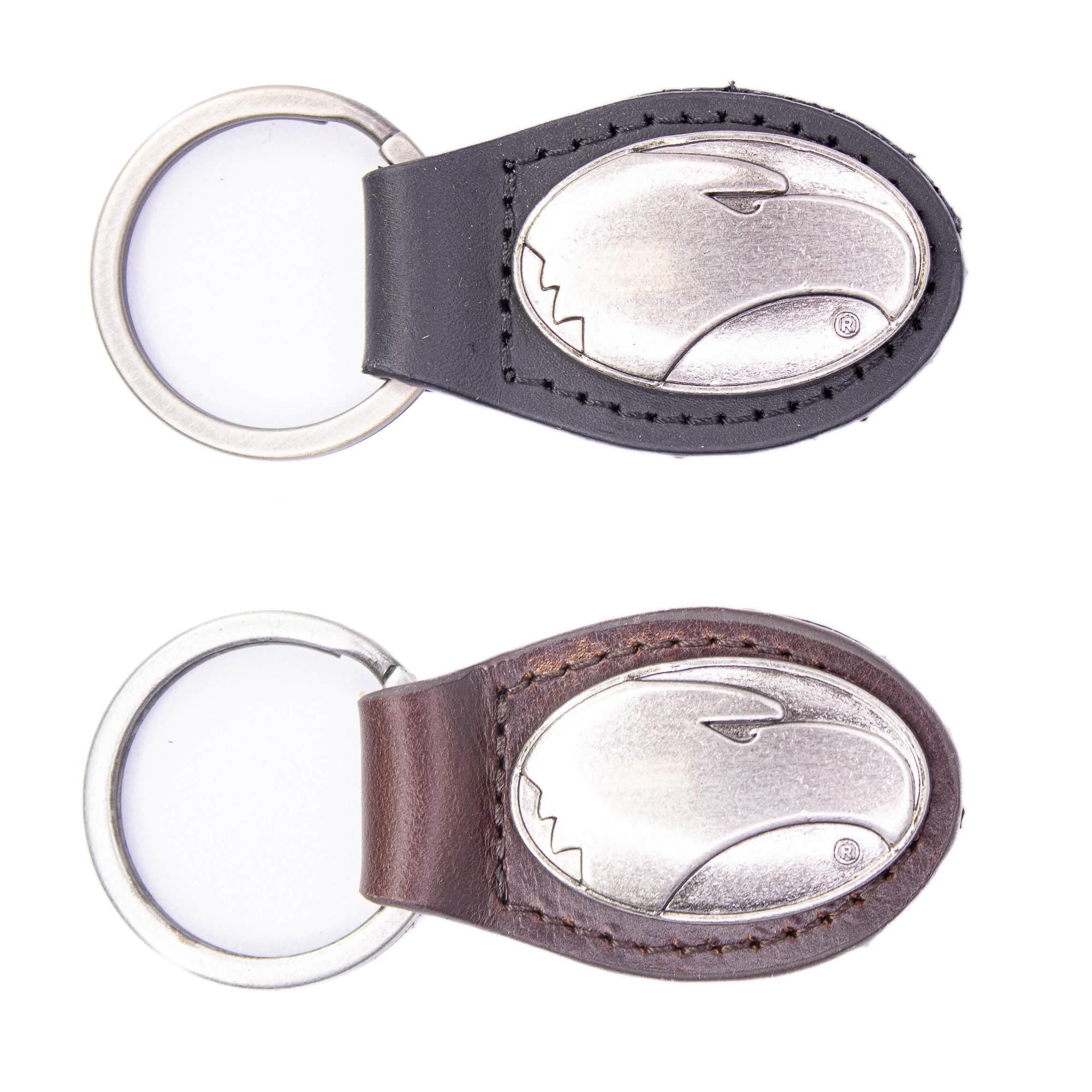 Georgia Southern Eagles Oval Leather Key Fob. Split Ring and Durable Stitching. Perfect Collegiate Key Chain Gift. Brown or Black Leather.
