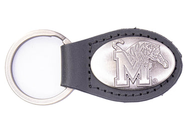 Memphis Tigers Oval Leather Key Fob. Sturdy Split Ring and Durable Stitching. Perfect Collegiate Key Chain Gift. Brown or Black Leather.