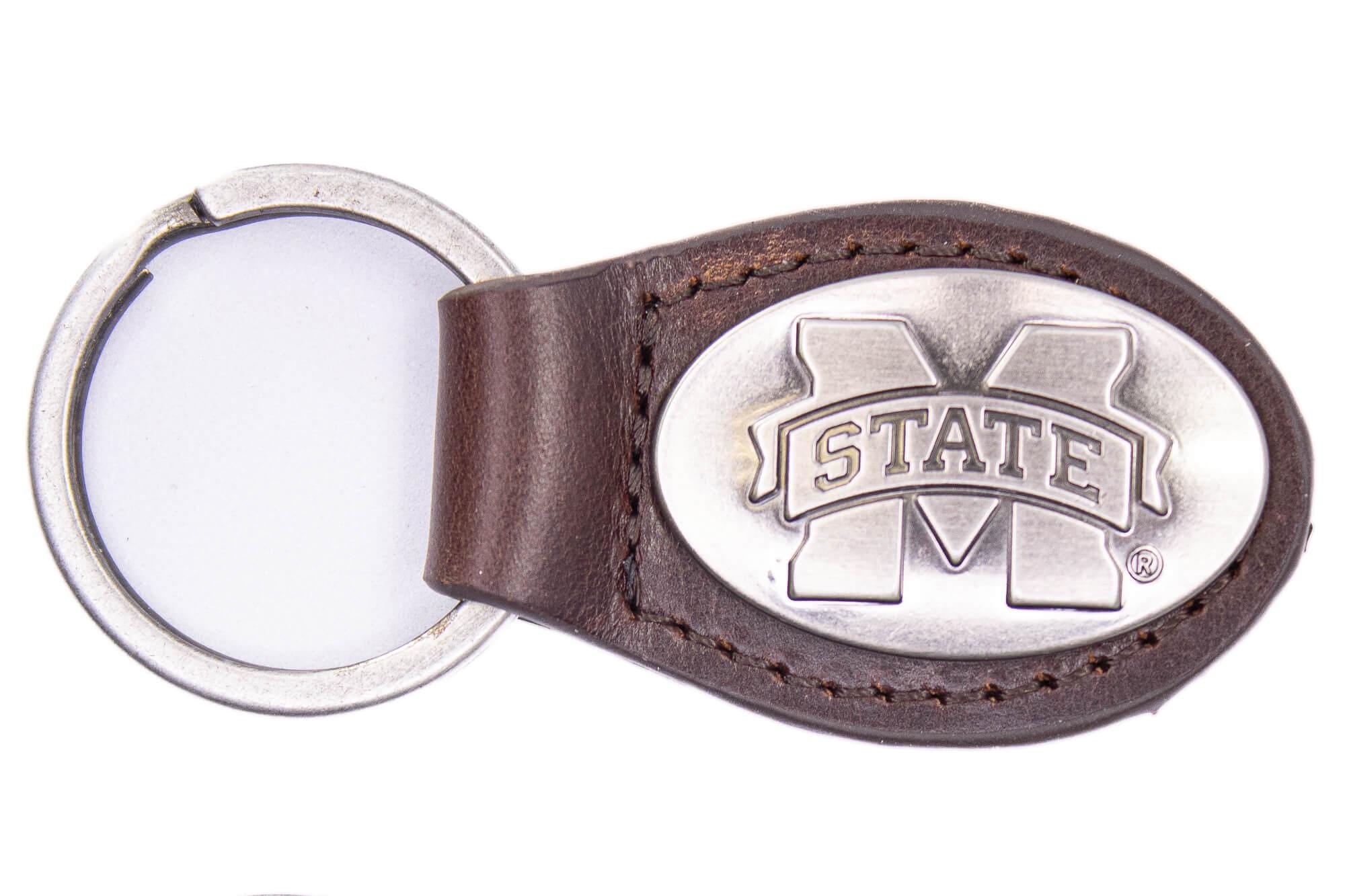 Mississippi State Bulldogs Oval Leather Key Fob. Split Ring and Durable Stitching. Perfect Collegiate Key Chain Gift. Brown or Black Leather