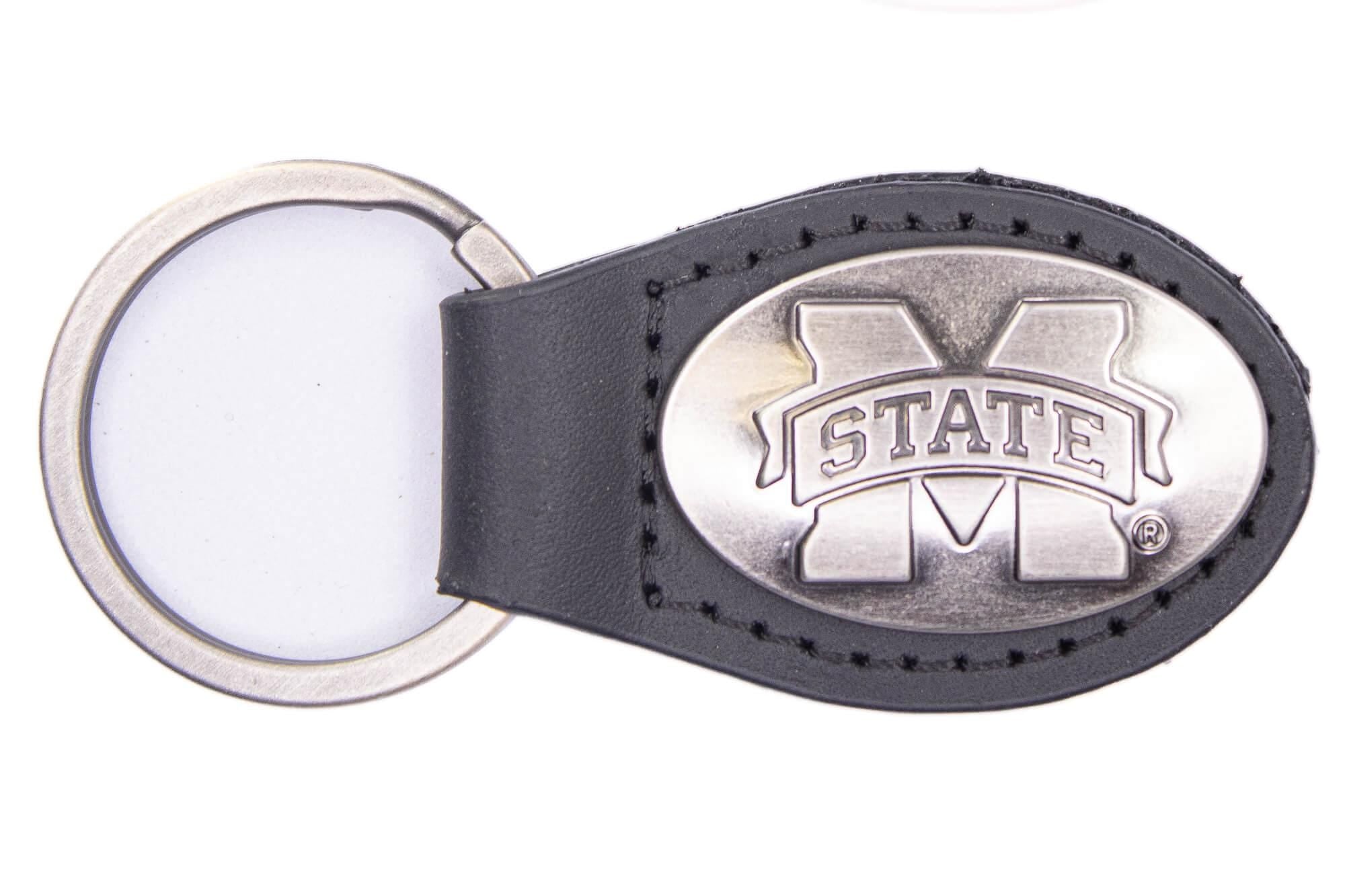 Mississippi State Bulldogs Oval Leather Key Fob. Split Ring and Durable Stitching. Perfect Collegiate Key Chain Gift. Brown or Black Leather