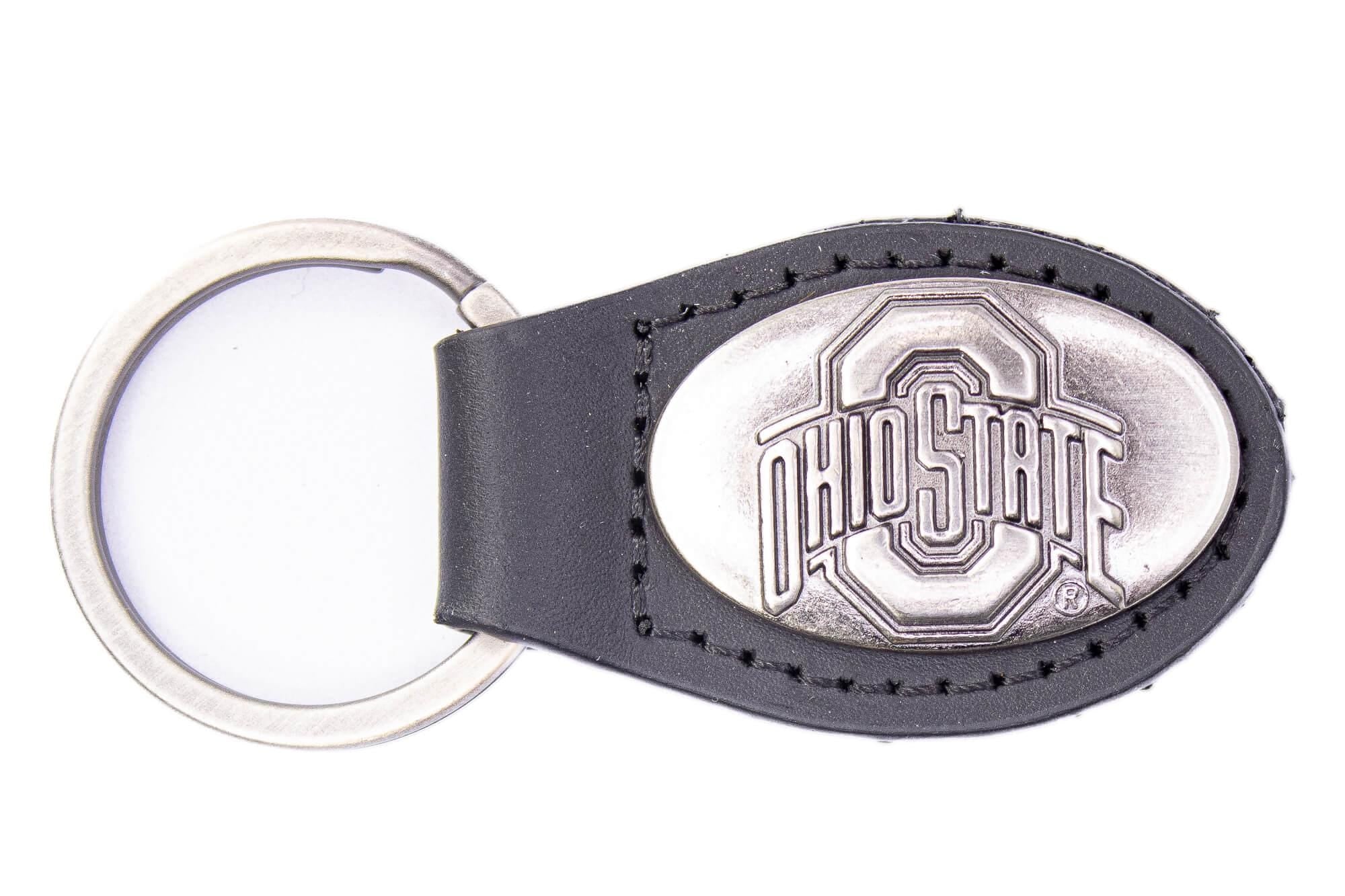 Ohio State Buckeyes Oval Leather Key Fob. Sturdy Split Ring and Durable Stitching. Perfect Collegiate Key Chain Gift. Brown or Black Leather