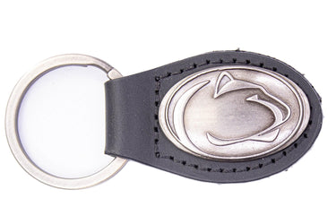Penn State Oval Leather Key Fob. Sturdy Split Ring and Durable Stitching. Perfect Collegiate Key Chain Gift. Brown or Black Leather.