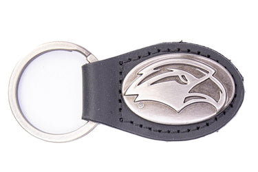 Southern Miss Eagles Oval Leather Key Fob. Split Ring and Durable Stitching. Perfect Collegiate Key Chain Gift. Brown or Black Leather.