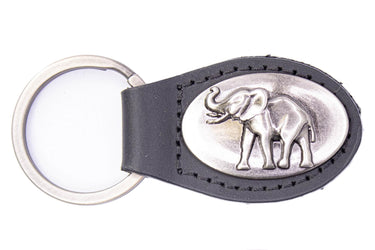 Alabama Crimson Pride Oval Leather Key Fob. Split Ring and Durable Stitching. Perfect Collegiate Key Chain Gift. Brown or Black Leather.