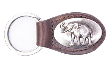 Alabama Crimson Pride Oval Leather Key Fob. Split Ring and Durable Stitching. Perfect Collegiate Key Chain Gift. Brown or Black Leather.