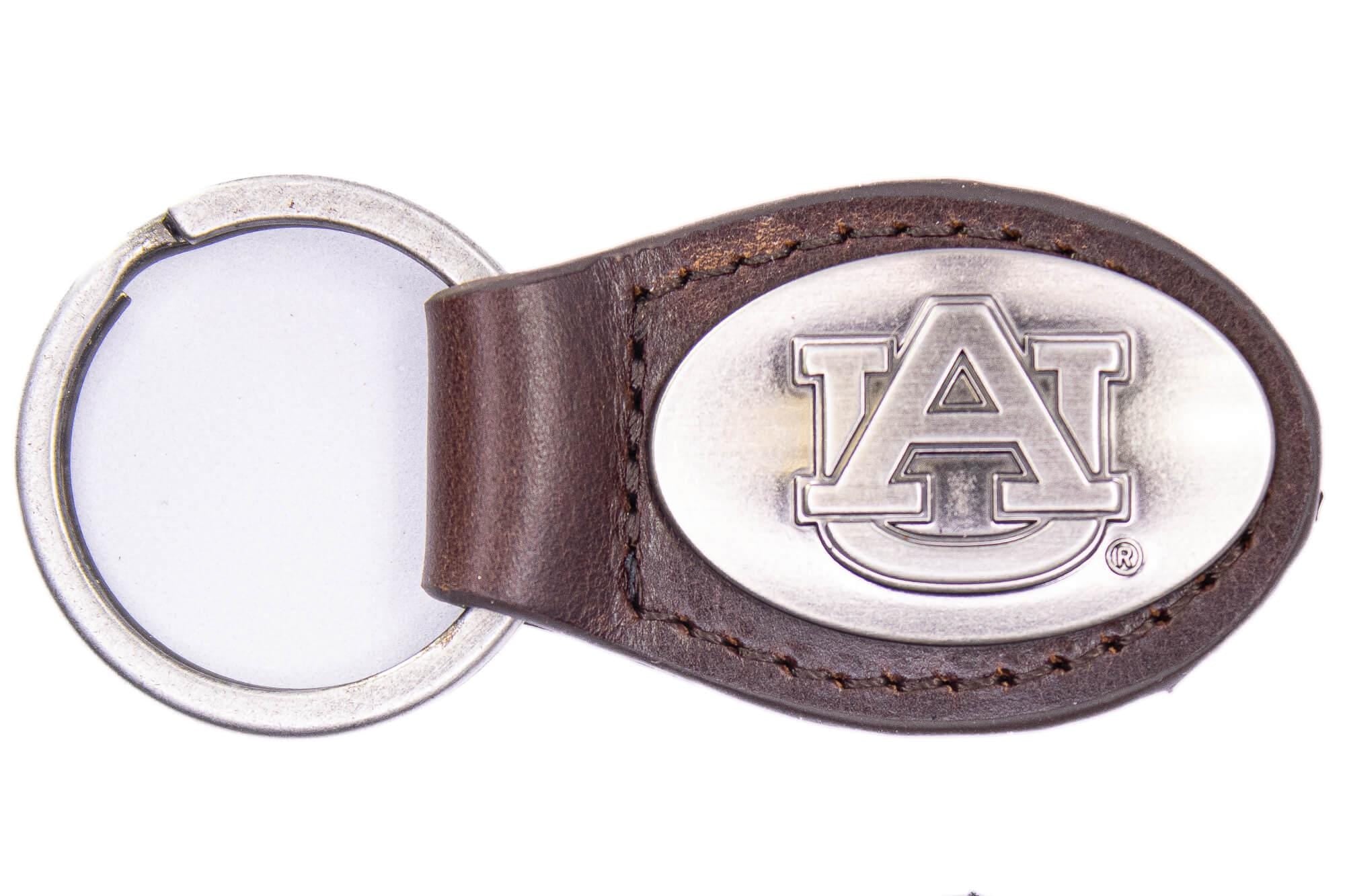 Auburn Tigers Oval Leather Key Fob. Sturdy Split Ring and Durable Stitching. Perfect Collegiate Key Chain Gift. Brown or Black Leather.