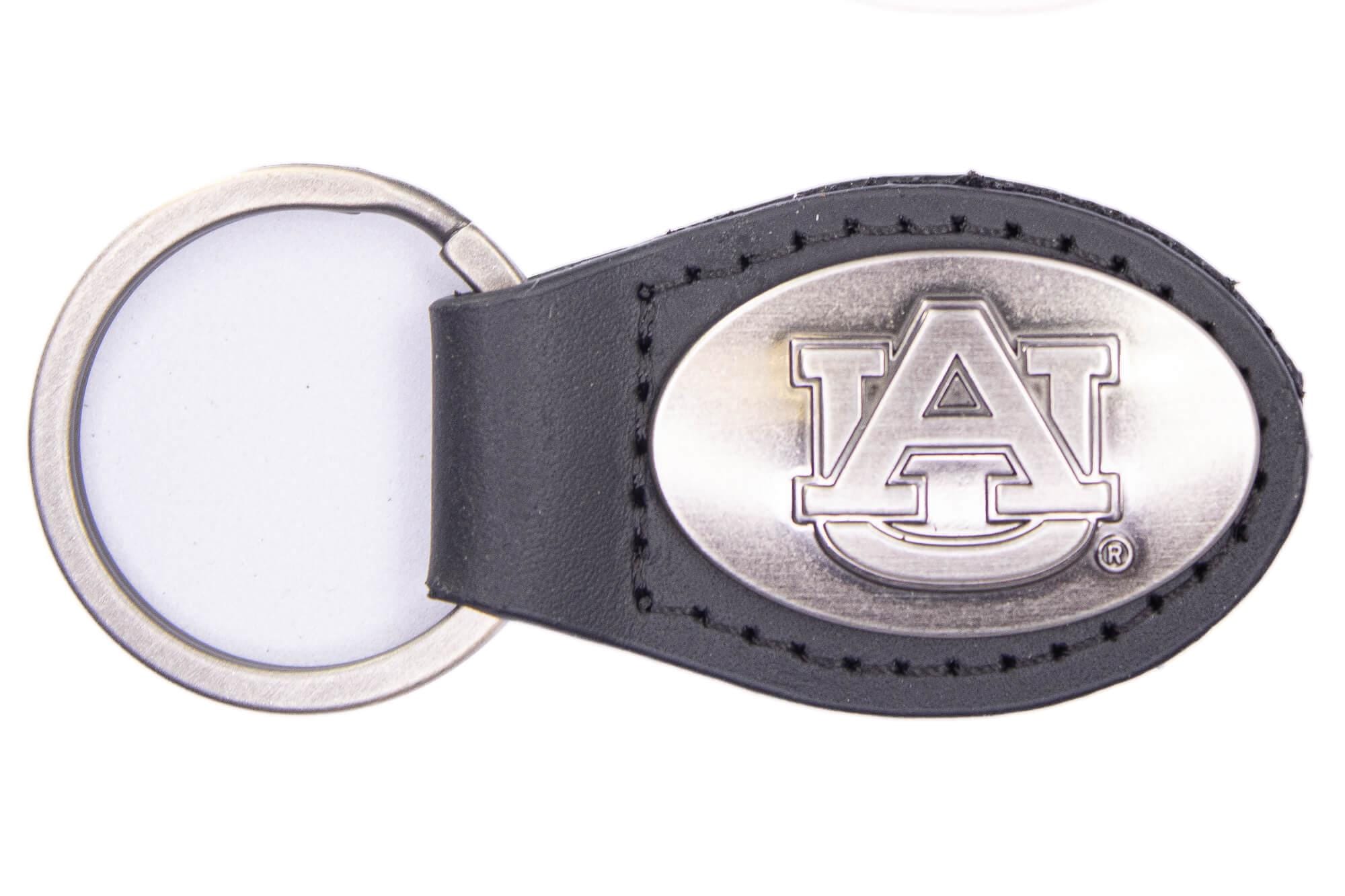 Auburn Tigers Oval Leather Key Fob. Sturdy Split Ring and Durable Stitching. Perfect Collegiate Key Chain Gift. Brown or Black Leather.