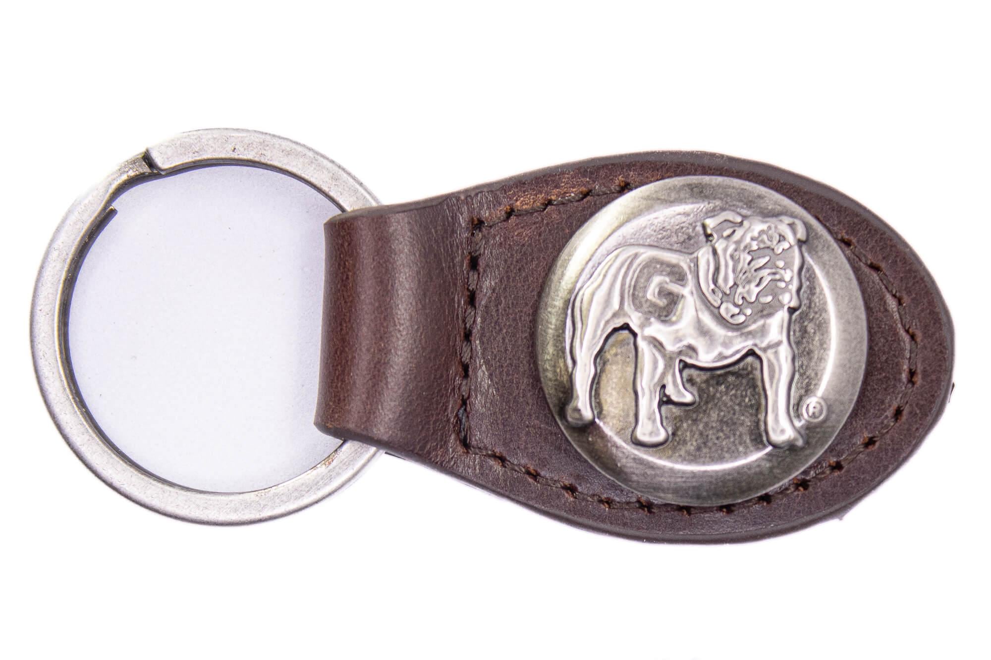 Georgia Bulldogs Oval Leather Key Fob. Sturdy Split Ring and Durable Stitching. Perfect Collegiate Key Chain Gift. Brown or Black Leather.