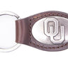 Oklahoma Sooners Oval Leather Key Fob. Sturdy Split Ring and Durable Stitching. Perfect Collegiate Key Chain Gift. Brown or Black Leather.