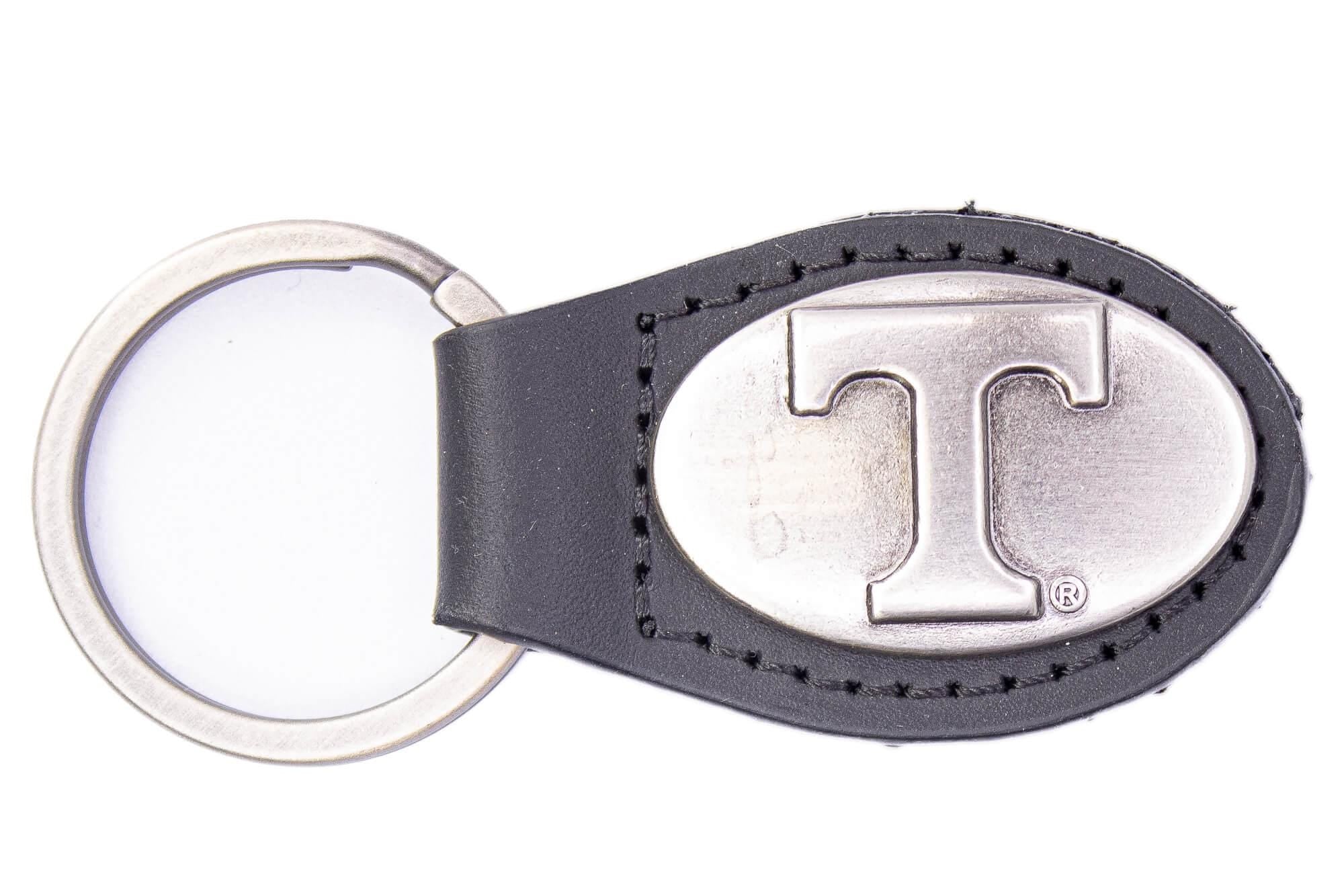 Tennessee Vols Oval Leather Key Fob. Sturdy Split Ring and Durable Stitching. Perfect Collegiate Key Chain Gift. Brown or Black Leather.