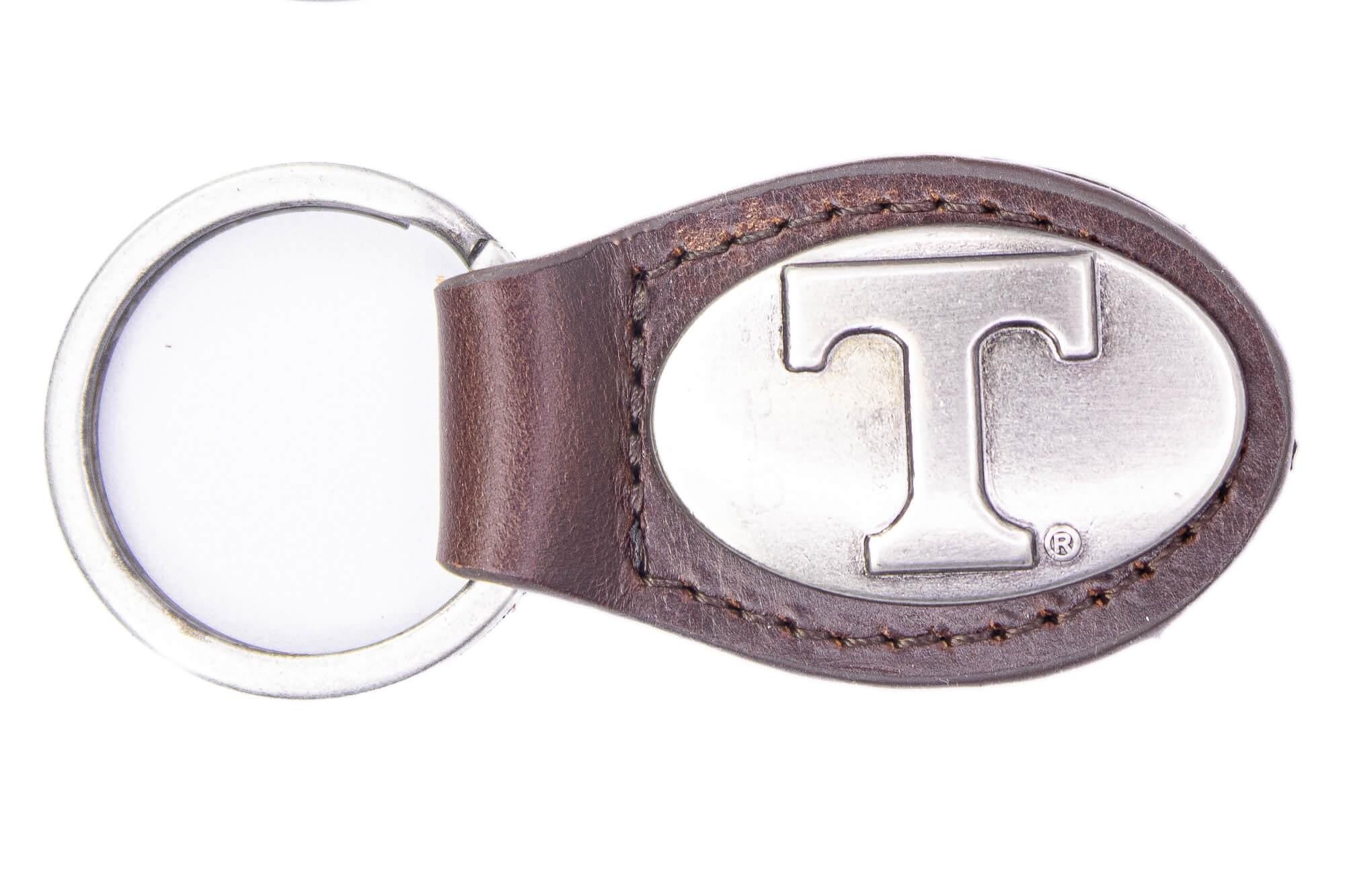 Tennessee Vols Oval Leather Key Fob. Sturdy Split Ring and Durable Stitching. Perfect Collegiate Key Chain Gift. Brown or Black Leather.