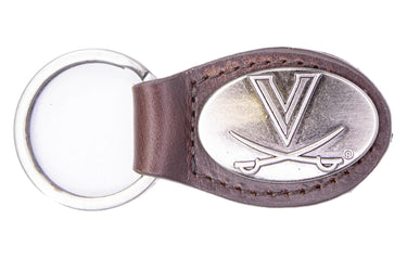 Virginia Cavaliers Oval Leather Key Fob. Sturdy Split Ring and Durable Stitching. Perfect Collegiate Key Chain Gift. Brown or Black Leather.