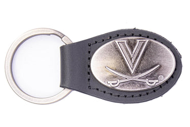 Virginia Cavaliers Oval Leather Key Fob. Sturdy Split Ring and Durable Stitching. Perfect Collegiate Key Chain Gift. Brown or Black Leather.