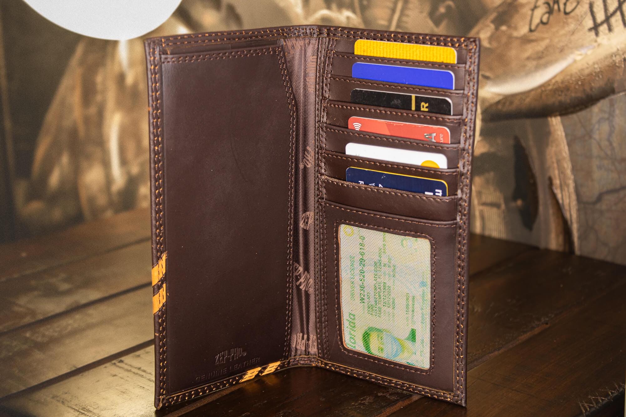 Arkansas Razorbacks Men's Embossed Leather Wallet. Arkansas Trifold. ARK Secretary. Brown Collegiate Wallet. Razorbacks Athletic Print.
