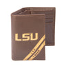 LSU Tigers Men's Embossed Leather Wallet. LSU Trifold. LSU Secretary. Brown Collegiate Wallet. Tigers Athletic Print.