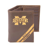 Mississippi State Bulldogs Men's Embossed Leather Wallet. MSU Trifold. MSU Secretary. Brown Collegiate Wallet. Bulldogs Athletic Print.