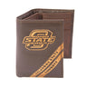 Oklahoma State Cowboys Men's Embossed Leather Wallet. OSU Trifold. OK State Secretary. Brown Collegiate Wallet. Cowboys Athletic Print.