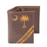 SC Palmetto Moon Men's Embossed Leather Wallet. SC Palmetto Trifold. Carolina Secretary. Brown Collegiate Wallet. Palmetto Athletic Print.