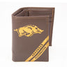 Arkansas Razorbacks Men's Embossed Leather Wallet. Arkansas Trifold. ARK Secretary. Brown Collegiate Wallet. Razorbacks Athletic Print.
