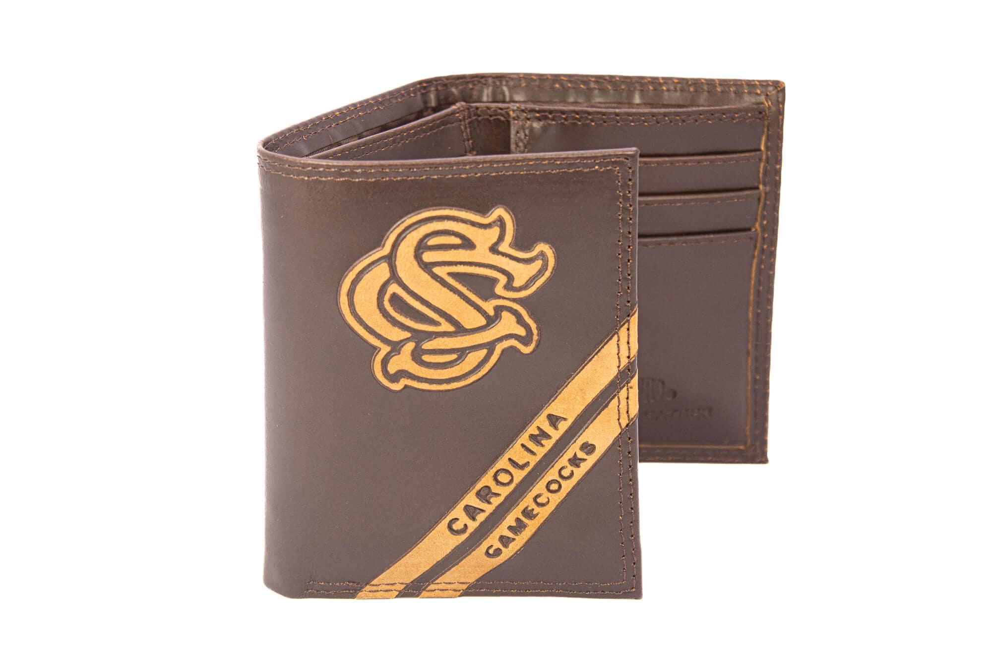 USC Gamecocks Men's Embossed Leather Wallet. USC Trifold. South Carolina Secretary. Brown Collegiate Wallet. Gamcocks Athletic Print.